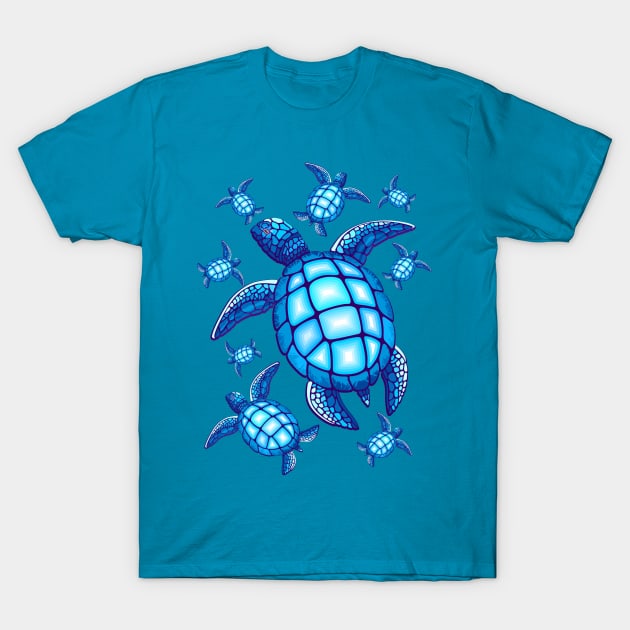 Sea Turtle Blue and Turquoise T-Shirt by BluedarkArt